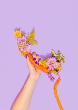 When Nature Calls. Colourful still life photography with art direction and floral styling by HIYA MARIANNE photo production studio.