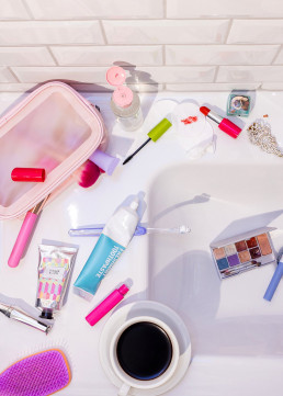 Girl Mess. Colourful still life product photography with art direction and styling by HIYA MARIANNE photo production studio & prop styling by Propped Up.